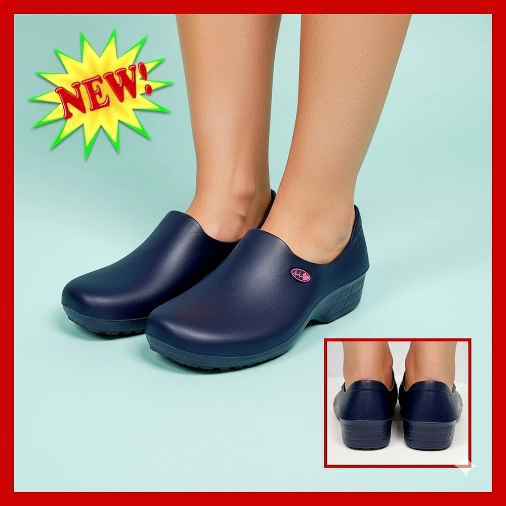 Sticky Shoes Clogs Slip Resistant Navy Blue Work New Boho Chic Trendy Cute - Picture 2 of 11
